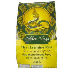 Golden Naga Thai Jasmine Rice 10x20kg speciaal voor in de thaise keuken die verkrijgbaar is in the online thaise webshop from Bew Thai. De lekkerste ingredient voor meals