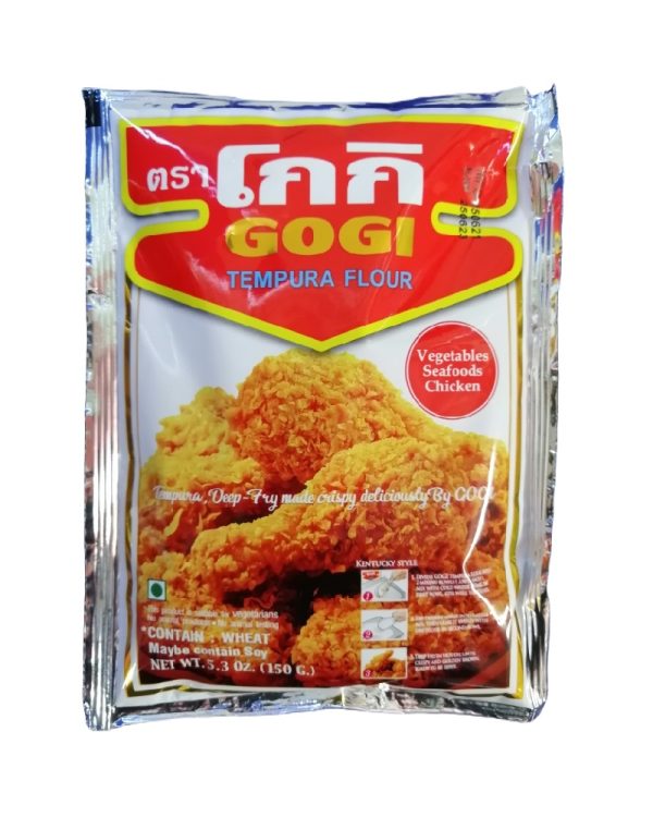 GOGI Tempura Flour 72x150GR peciaal voor in de thaise keuken die verkrijgbaar is in the online thaise webshop from Bew Thai. De lekkerste ingredient voor meals