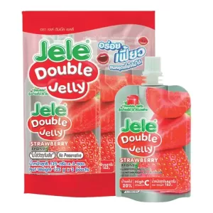 Jele Double Jelly Strawberry 125gx3pcsX36 peciaal voor in de thaise keuken die verkrijgbaar is in the online thaise webshop from Bew Thai. De lekkerste ingredient voor meals